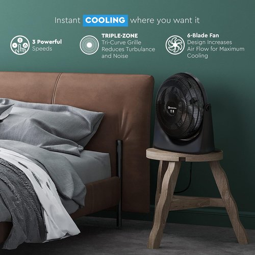 Comfort Zone PowrCurve 20-Inch High-Velocity Floor Fan - 3-Speed, 180° Adjustable Tilt for Powerful Cooling in Home, Office & Gym