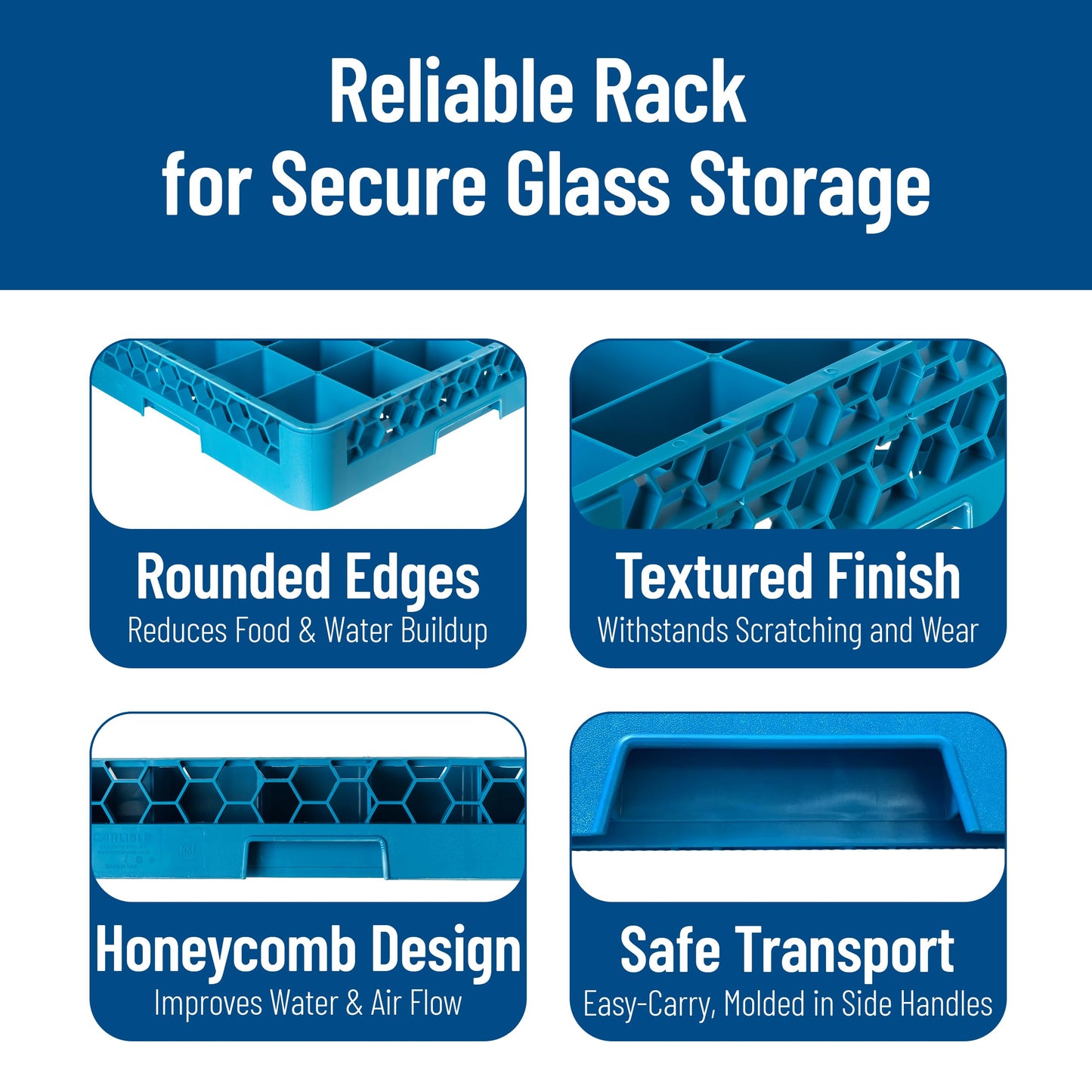 Carlisle FoodService Products OptiClean 25 Compartment Glass Racks – Fits 3.25" Diameter Red Wine Goblets, Beverage Glasses, Rocks Glasses, Tamper Proof Restaurant Kitchen, Blue