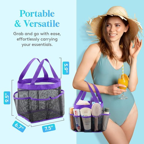 Lifewit Mesh Shower Caddy - Portable 7-Pocket Organizer Tote for College Dorms & Travel | Quick Dry, Purple