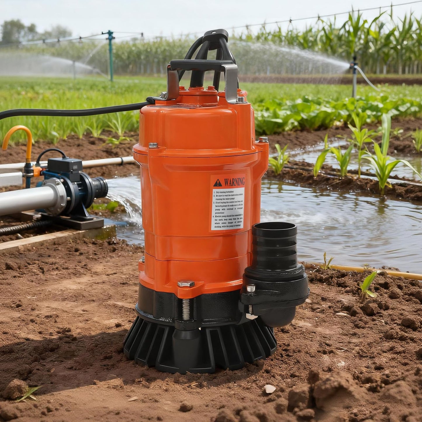 banborba 3/4 HP Submersible Trash Pump, 110V Submersible Sump Pump, Sewage Pump with 49 ft Max Lift, Drain Dirty Clean Water for Pools, Garden, Pond, Basement, Flooded Area - Orange