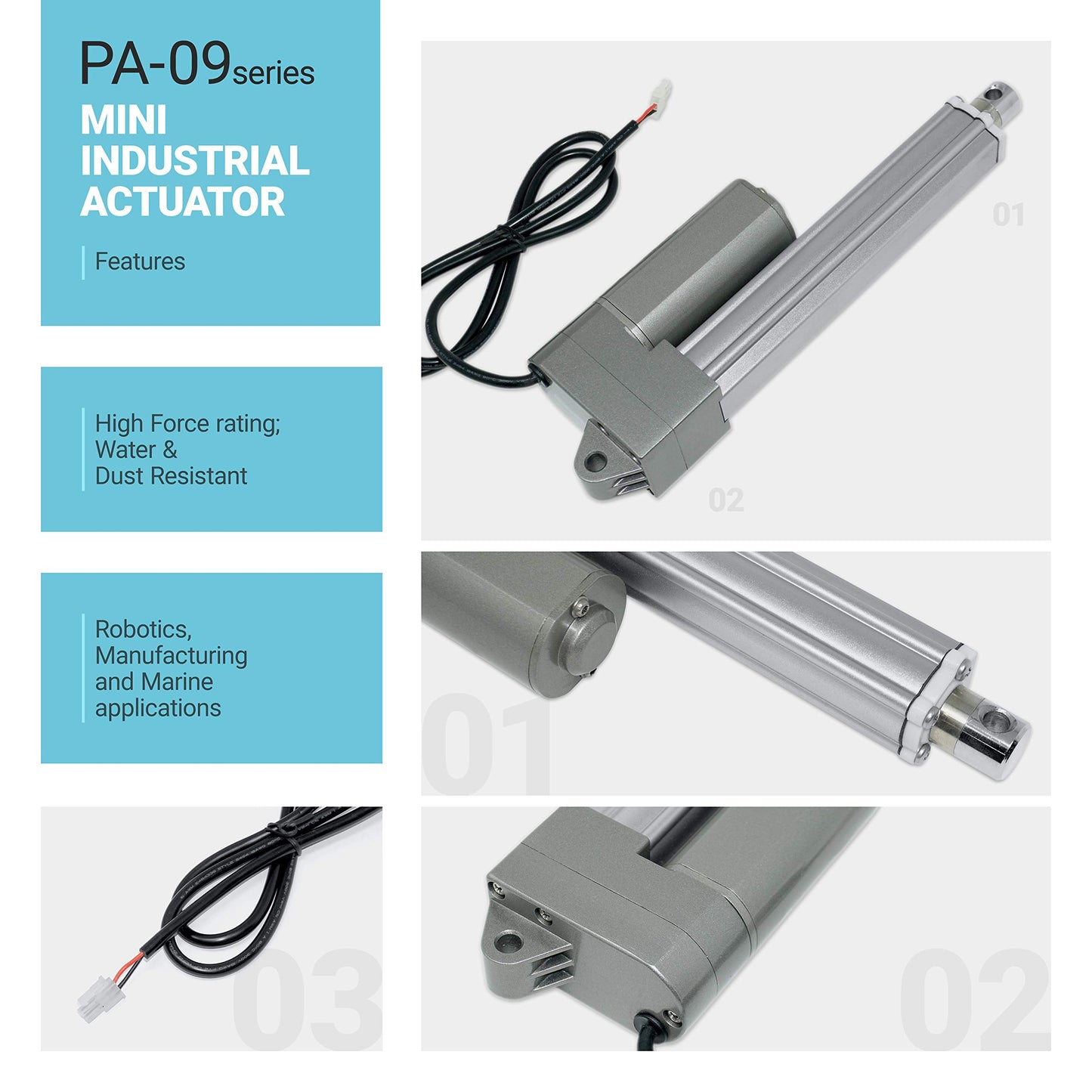 Progressive Automations 12V Industrial Linear Electric Actuator - 10 inches, High Force 330 lbs, Stainless Steel Rod, Brushed DC Motor, Durable Stroke for Marine, Automation, Robotics, PA-09-10-330