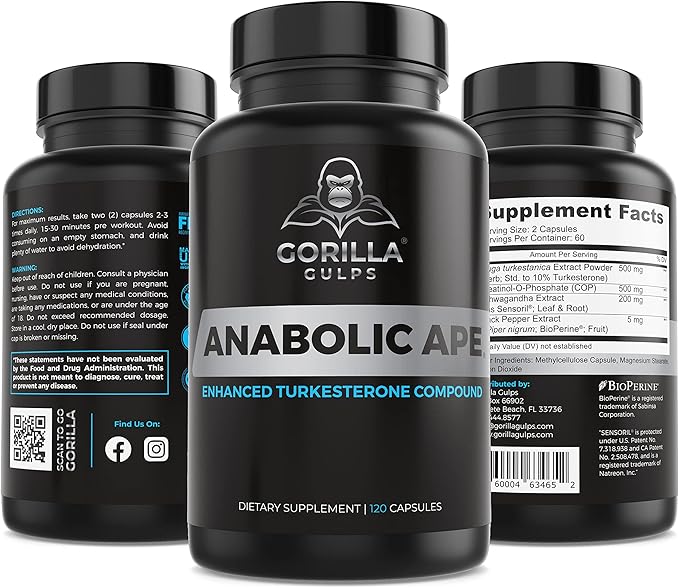| Anabolic Ape ??Enhanced Turkesterone Compound | Turkesterone, Creatinol-O-Phosphate, Ashwagandha, Bioperine | Lab Tested | 120 Vegan Capsules | Max Strength