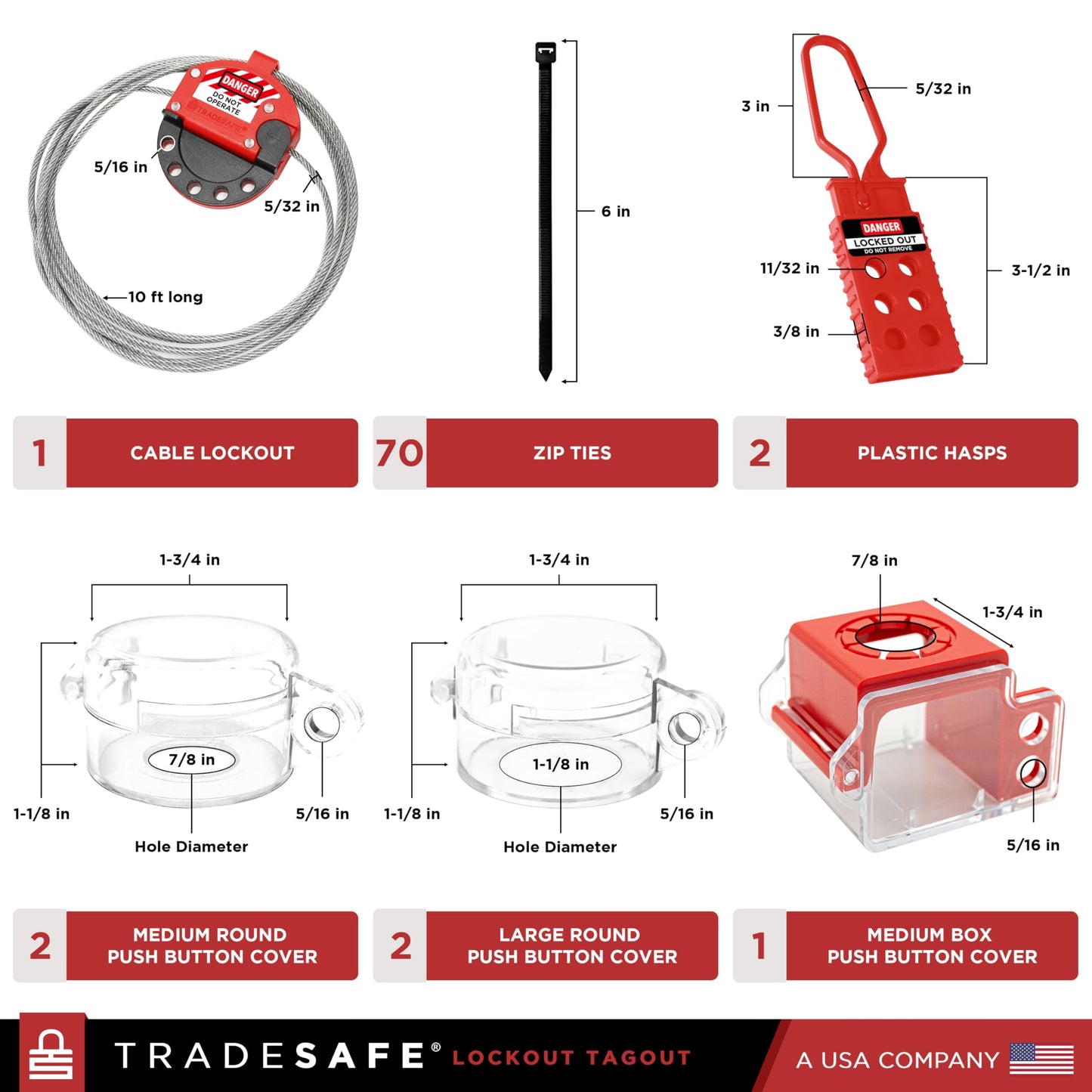 TRADESAFE Lockout Tagout Kit - 95 Lock Out Tag Out Devices, Loto Locks, Safety Tags, Breaker Lockout, Cable Lock, Valve Lock Out, Emergency Stop Button Cover, Plug Lock, Hasps, Lock Out Bag, Tool Bags