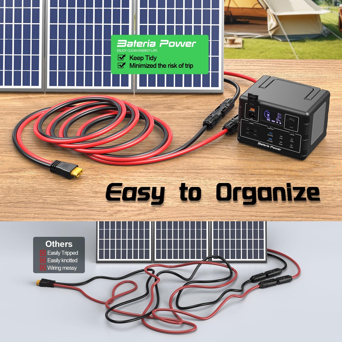 Bateria Power Solar Panel Cable for Ecoflow Anker SOLIX 12AWG 100FT XT60 Solar Cable, XT60 Extension Charge Extension Cable Compatible with EcoFlow, Anker, BLUETTI & Generator