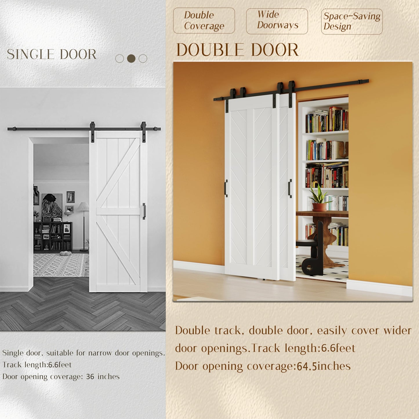 Lakenyon Bypass Barn Doors, 72" x 84" Sliding Barn Door with 6.6FT Sliding Bypass Barn Doors Hardware Kit, Single-Track for Double V-Frame Doors, MDF & DIY Painted, Easy Installation - White