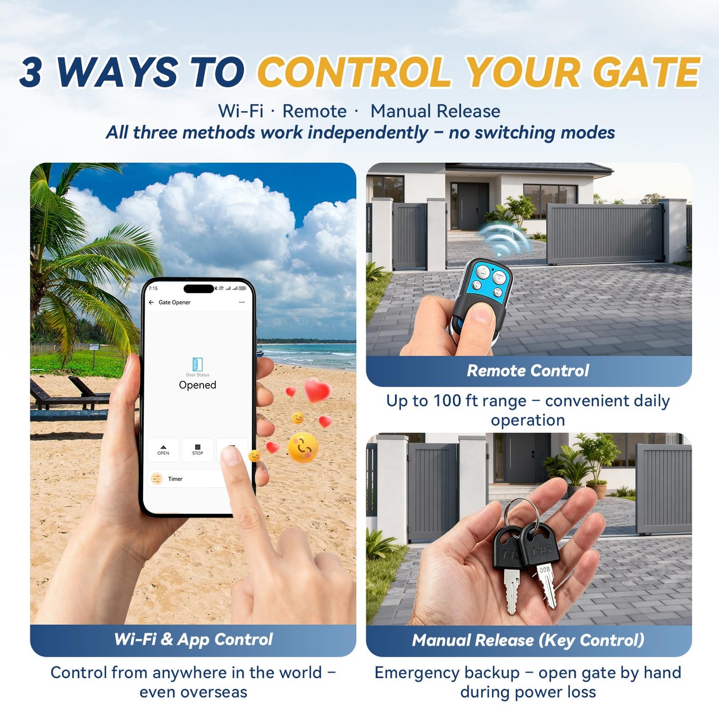 1300lbs Solar Sliding Gate Opener Chain Drive with Built-in Backup Battery, WiFi Remote Control, IR Sensor, Automatic Gate Motor for Heavy Driveway Slide Gates, Off-Grid Operation with Solar Panel