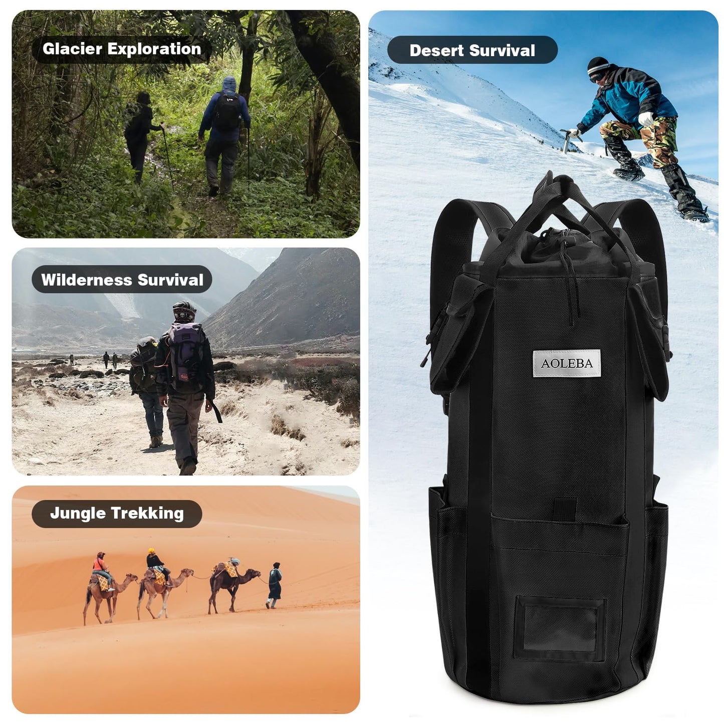 AOLEBA Arborist Rope Storage Bag Tree Climbing Rock Rope Bucket Backpack Rope Storage Bag 200' Large Capacity 1680D Thicken Nylon Material with Hand Straps, Side Pockets - Black