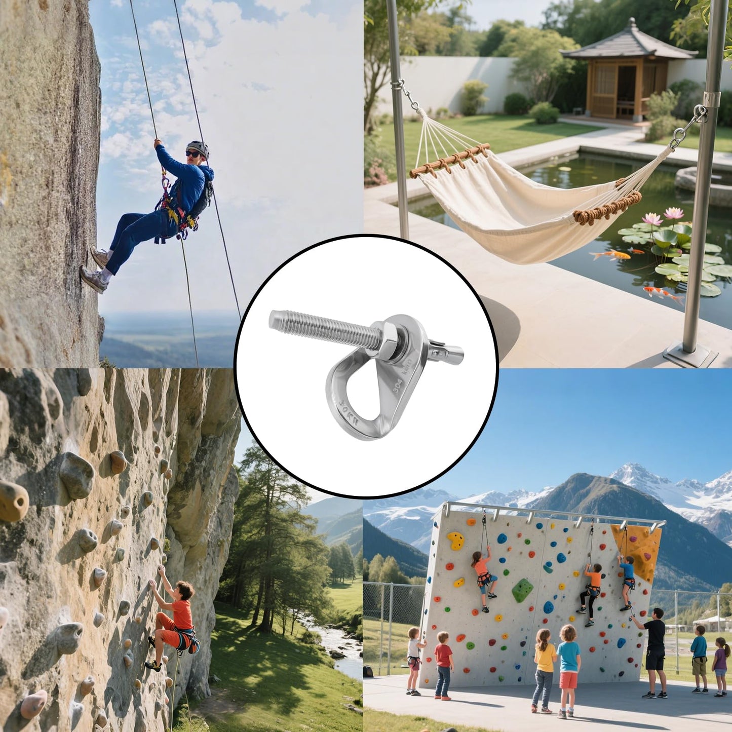 HEVSTIL 4-Pack Bolt Hanger for Climbing – 30kN Stainless Steel Rock Anchor Hanger for 10mm (3/8") Bolts for Rock Climbing, Mountaineering