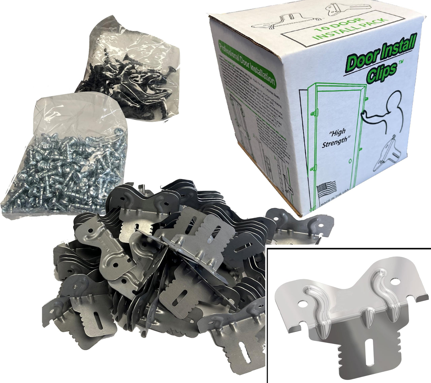 Strongest Door Install Kit - Quick-Hang Bulk | Door Install Clips™ | Patented Strength Gussets