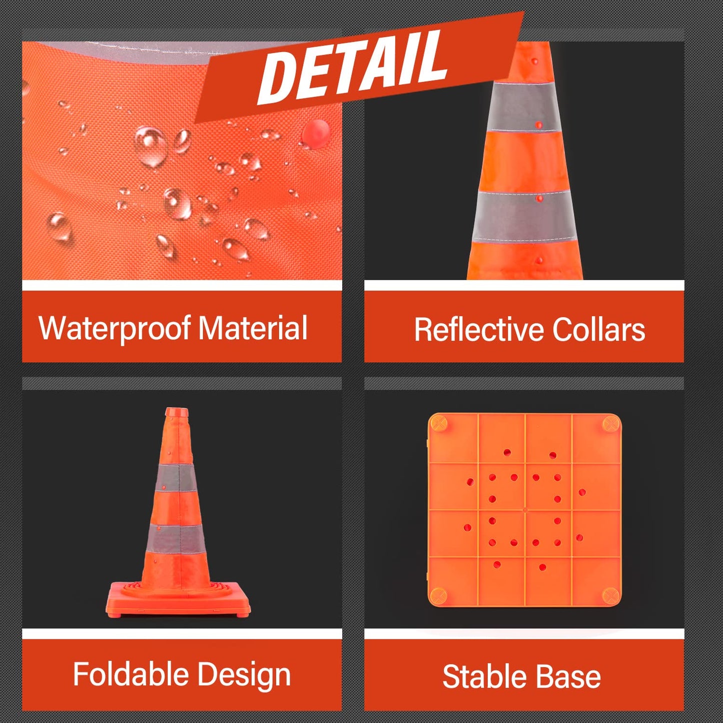 RoadHero 28 Inch 20 Pack Collapsible Traffic Safety Cones, Multi Purpose Pop-up Cones with Reflective Collar for Road Safety, Orange Cones for Driving Training, Parking Lots