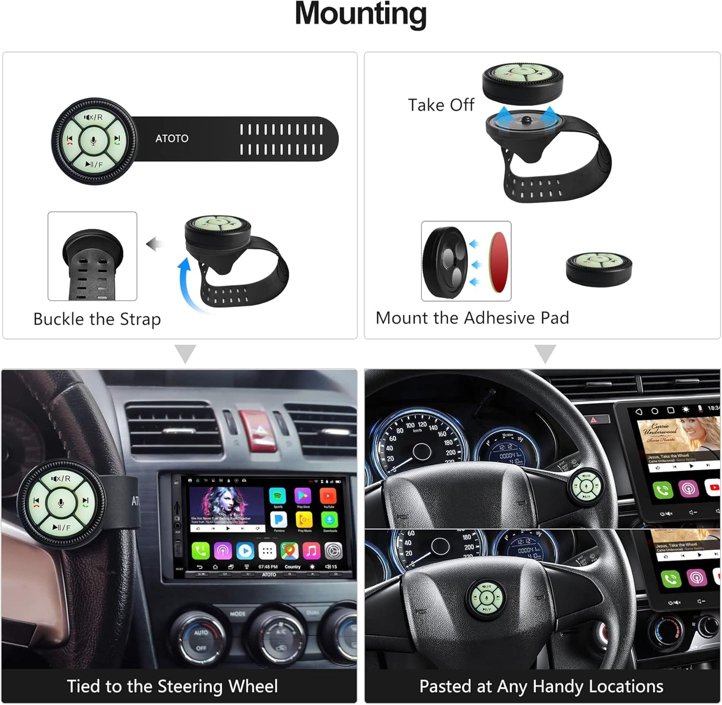 ATOTO AC-44F5 (F7 S8), X10/A6/A5/S8 Watchband Style Wireless Remote Control with Luminous Buttons, Plug & Play - Only