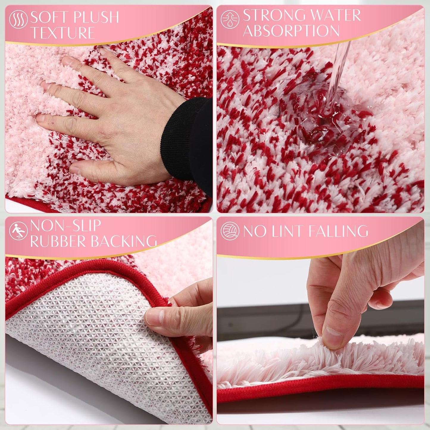 WSBArt 32PCS Bathroom Set - Pink Shower Curtain, Rugs & Trash Can - Complete Bathroom Accessories