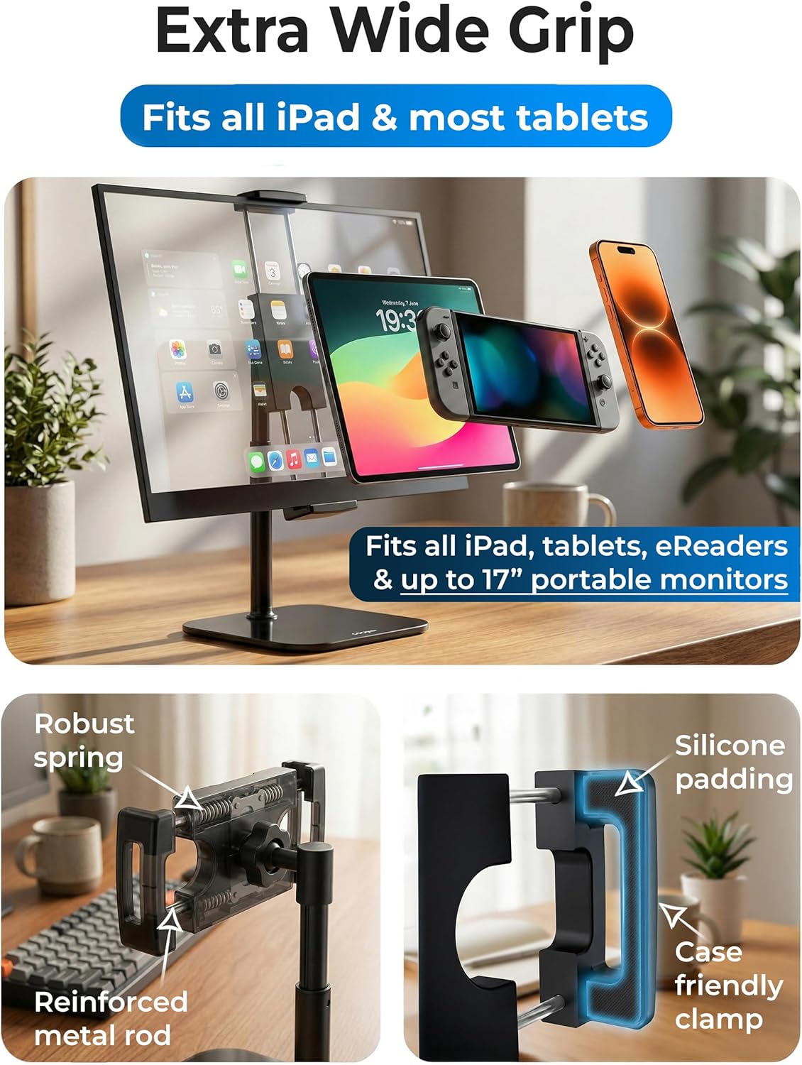 COOPER 10" TabStand Mini, Height Adjustable Tablet Stand, Ipad Stand for Desk, Portable Monitor Holder, Heavy Duty
