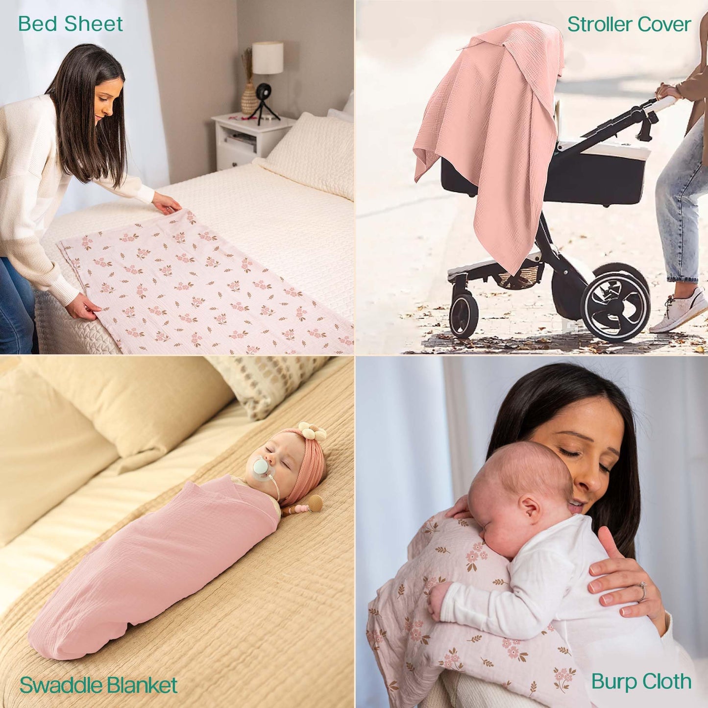 MiFlor Muslin Swaddle Blankets 2 Pack – 47" x 47" Soft & Breathable Muslin Baby Blanket for Newborns, Large Swaddle Blanket for Sleeping, 100% Cotton, Multi-Use Baby Swaddling for Boys & Girls
