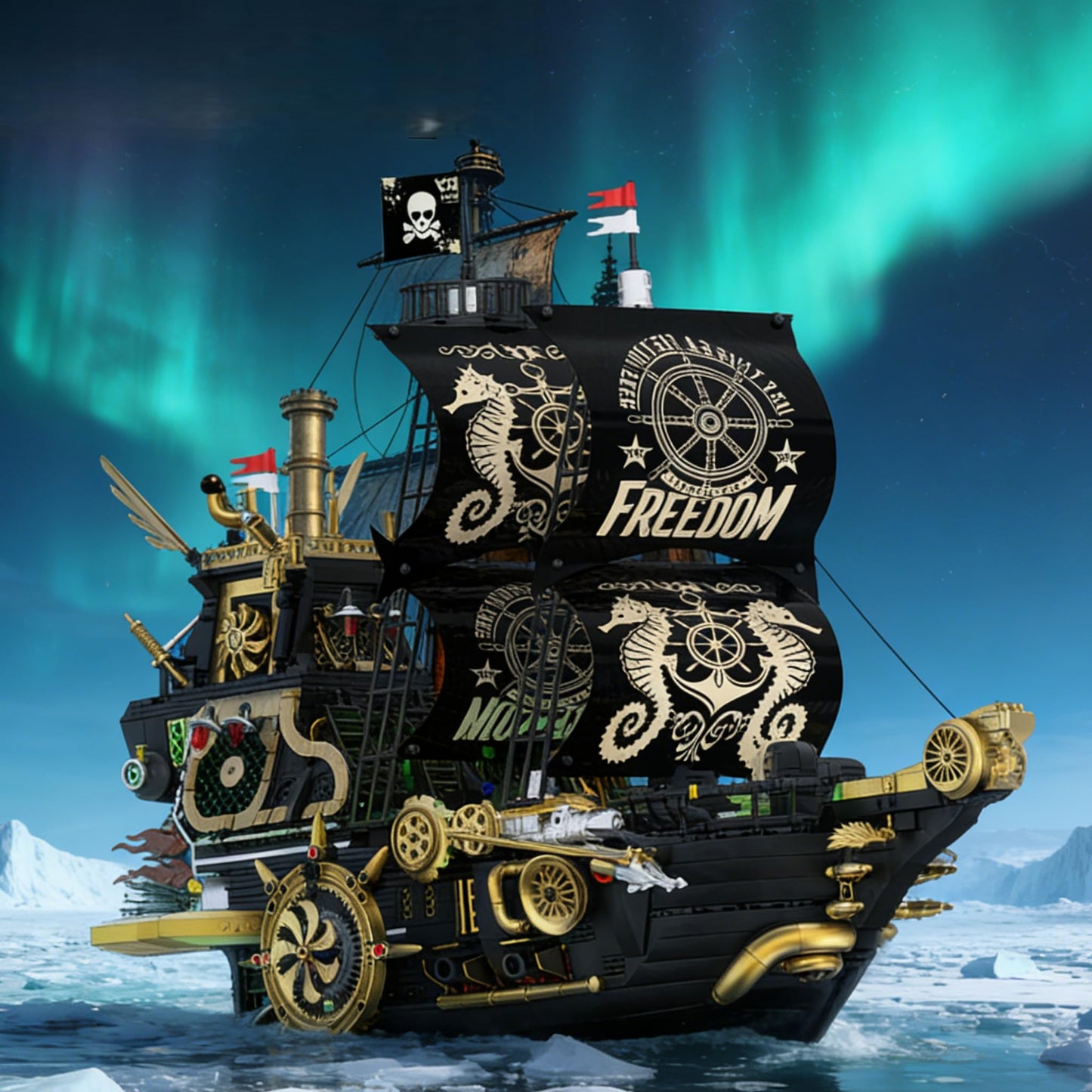 Mechanical Pirate Ship Building Sets for Adults with Motor & Light,Dynamic Large Freedom Pirate Ship Model Boat with Rotating Rudder,Room Office Decor,Idea Gifts for Collector‘s Pirate Fans(2720PCS)