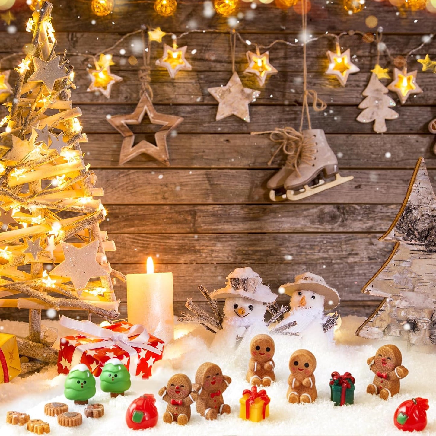 Sawysine Mini Resin Christmas Figurines - 64 Pcs Gingerbread & Xmas Tree Ornaments for DIY Crafts