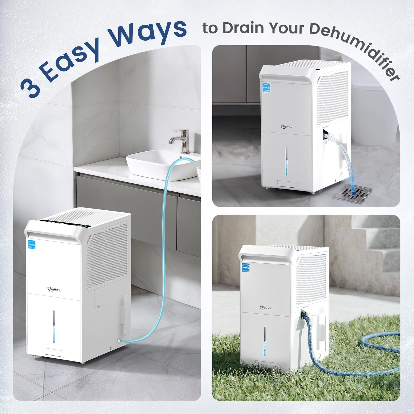 6,000 Sq.Ft Most Efficient Energy Star 2025 Dehumidifier with Pump,Vellgoo Max 140 Pint/D Smart Compressor Dehumidifier for Basement with Drain Hose, for Home,Large Rooms