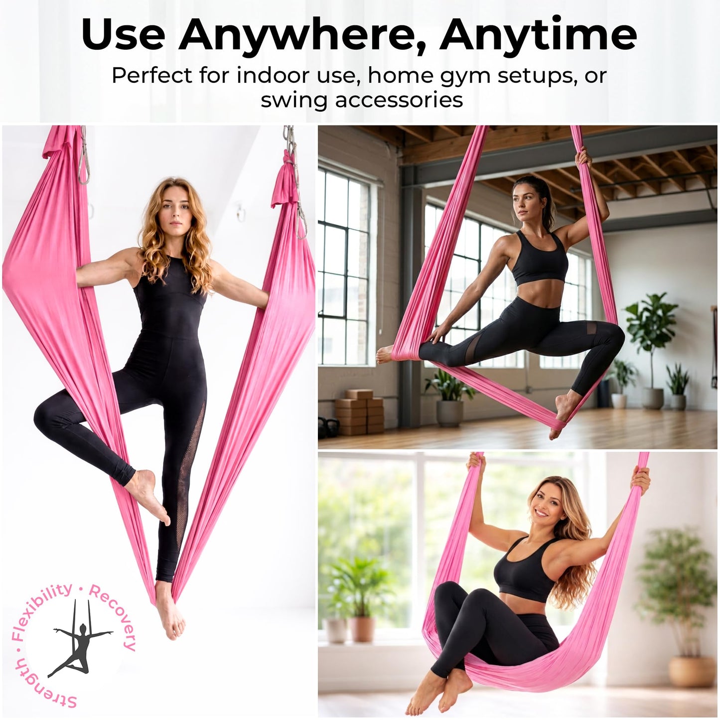 LOTUS78 Aerial Yoga Hammock 5.5 Yards (198 Inches) – Premium Aerial Silk Swing for Antigravity Fitness, Inversion Therapy, Strength & Flexibility | Pink | Yoga Trapeze for Home & Studio