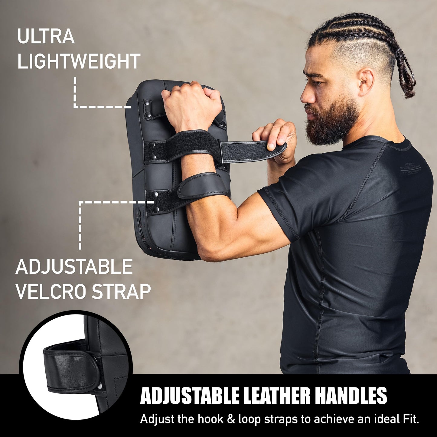 Elite Sports Muay Thai Kickboxing Training Pad for Kickboxing,MMA,Taekwondo,Karate. Ideal for Punches,Knees, and Kicks in Martial Arts Training (Solid Black)