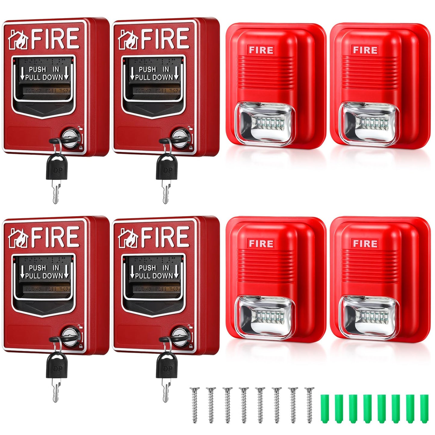 Relaxweex 8 Pcs Fire Alarm Pull Station Fire Warning Siren 12/24V DC Sound and Light Emergency Alarm Dual Action Manual Call Point with Key Security Horn Buzzer for Home or Office