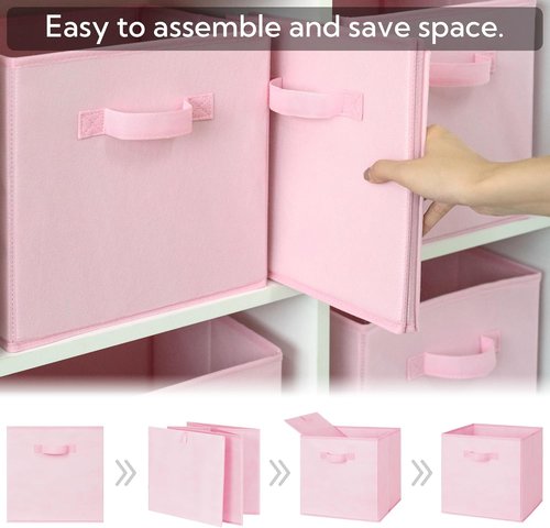 Granny Says Cube Storage Bins - 13x13 Collapsible Organizer Baskets with Handle, Pink, 8-Pack