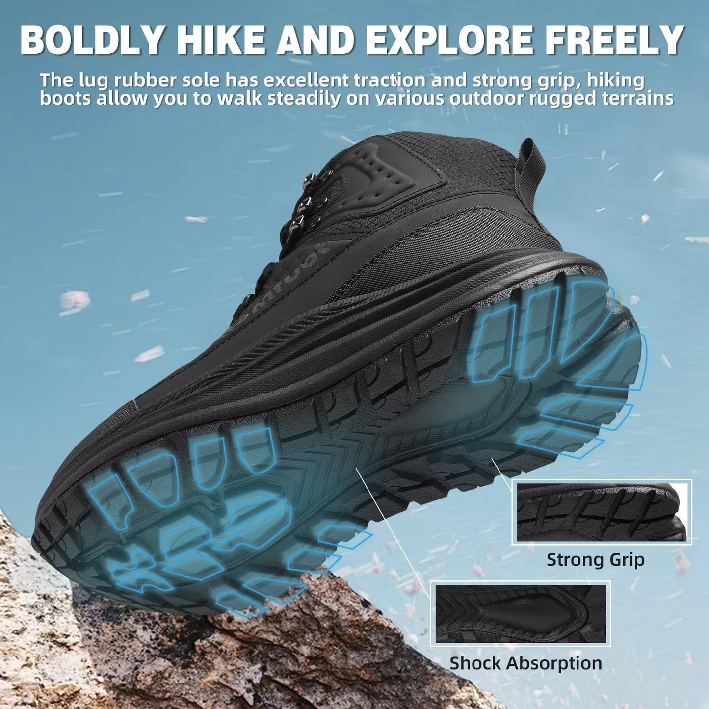 Men's Orthopedic Wide Mid Trekking Hiking Boots: Comfortable Plantar Fasciitis Orthotic Arch Support Bunions Recovery Sport Boot, Leisure Slip Resistant Outdoor Hang Out Walking Shoes Black Size 11