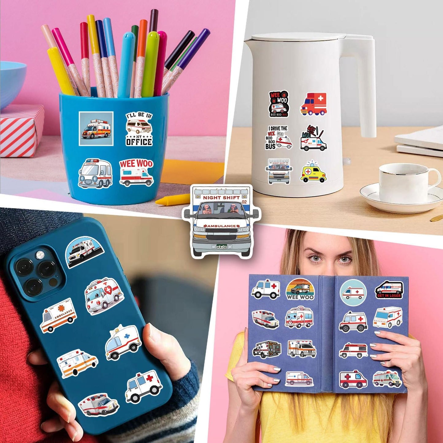 DEVMGRA 56Pcs Pack Ambulance Stickers Decals for Kids Paramedic Medical Stickers Waterproof Vinyl Water Bottle Sticker