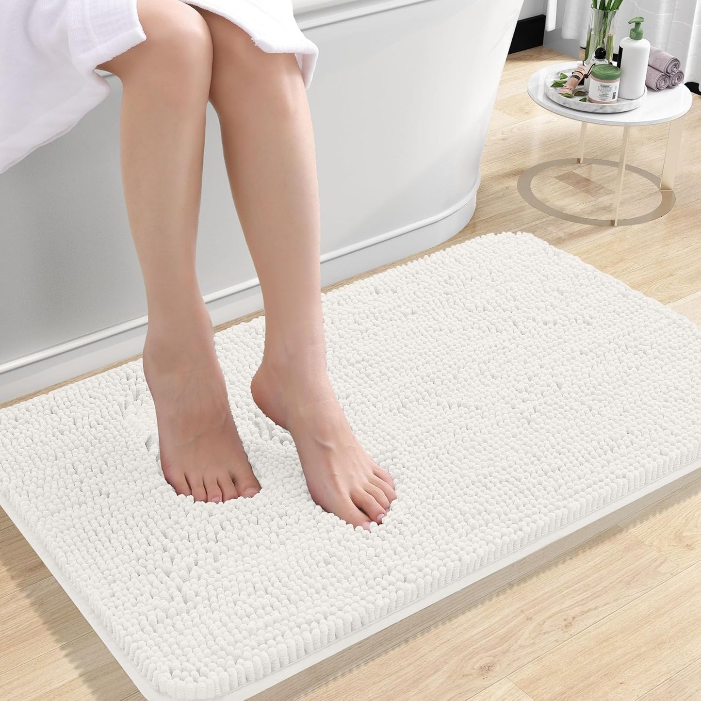OLANLY Bathroom Rugs - Extra Soft Absorbent Chenille Bath Mats | 30x18, Quick Dry, Ivory