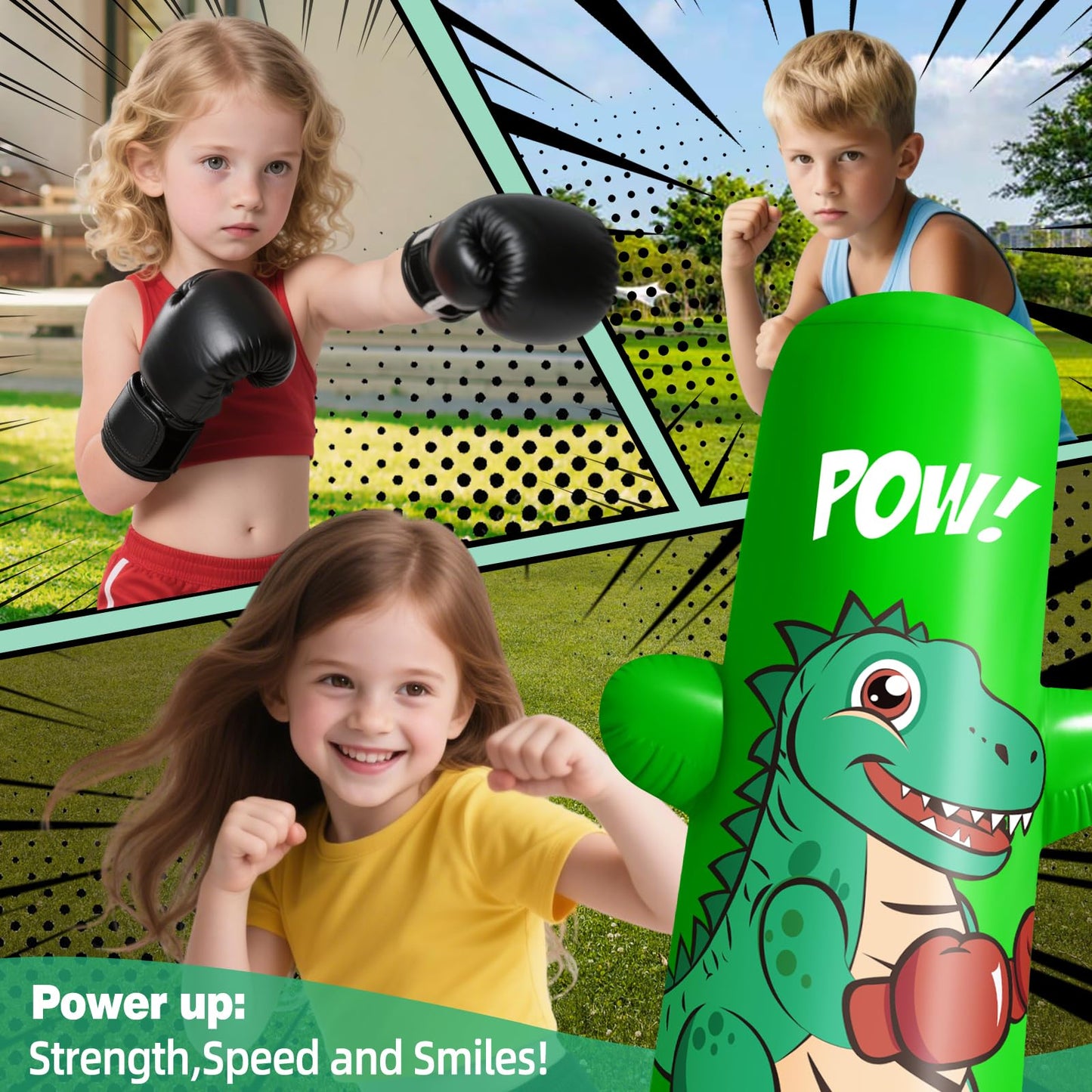 Inflatable Dino Punching Bag for Kids, 47” Tall Bop Bag Punching Toy, Inflatable Dinosaur Toy with Bounce- Back Action for Ages 3-8, Great for Boys and Girls