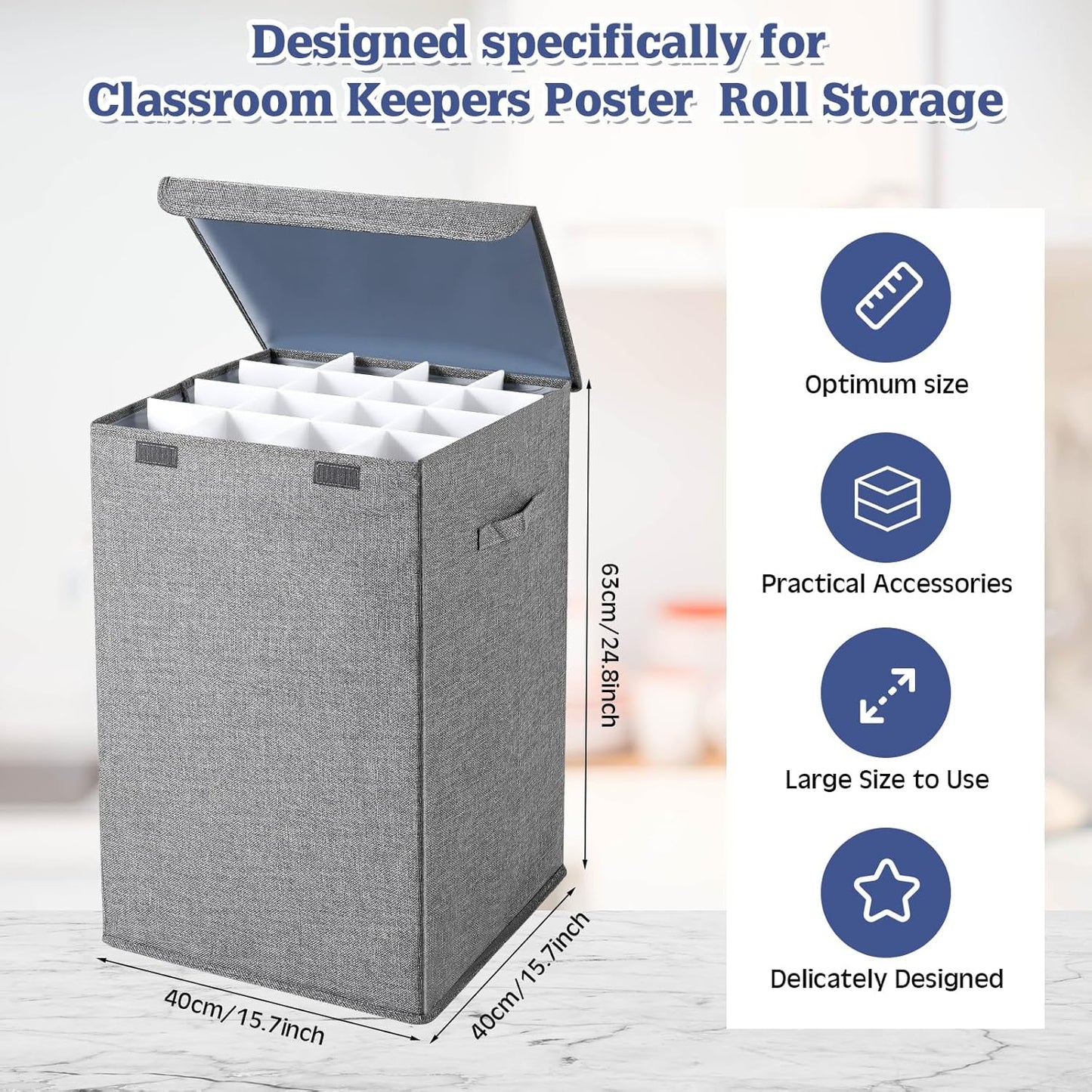Yalikop Roll File Storage Organizer - 16 Slot Poster & Blueprint Holder | 15.7" x 15.7" x 24" for Home & Office