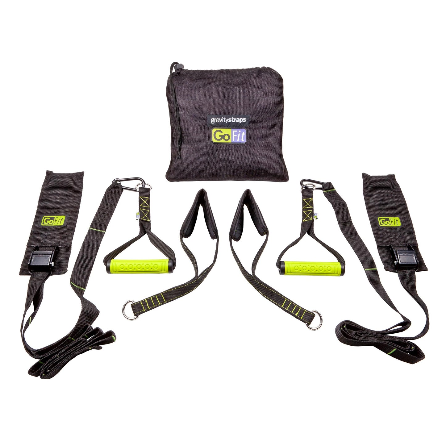 GoFit Gravity Straps Suspension Trainer with Exercise Manual, Adjustable Bodyweight Training System with Handles and Anchoring Strap for Full Body Strength and Stability Workouts