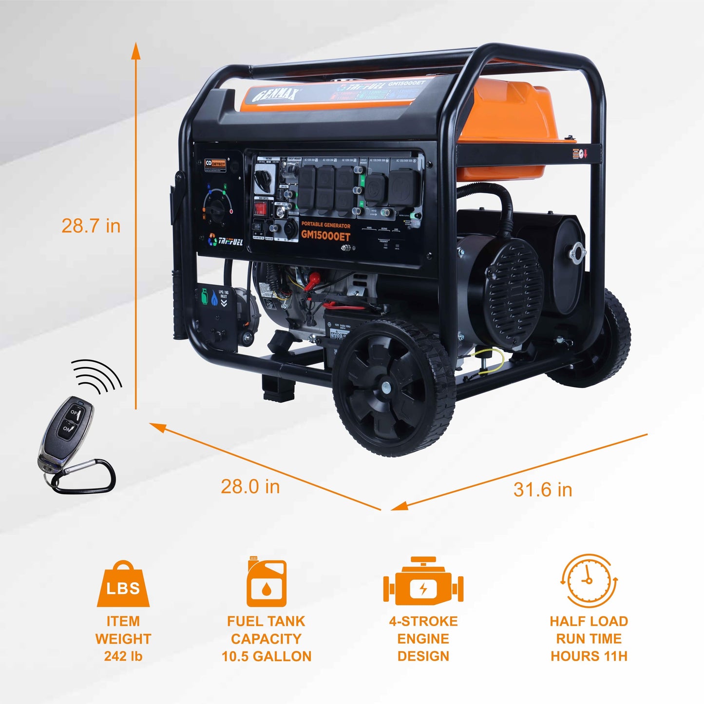 GENMAX 15000W Tri-Fuel Portable Generator - 2025 Model with ATS, CO Sensor, Digital Display & 50A Output Perfect for Home Backup, Construction Sites & Emergency Power