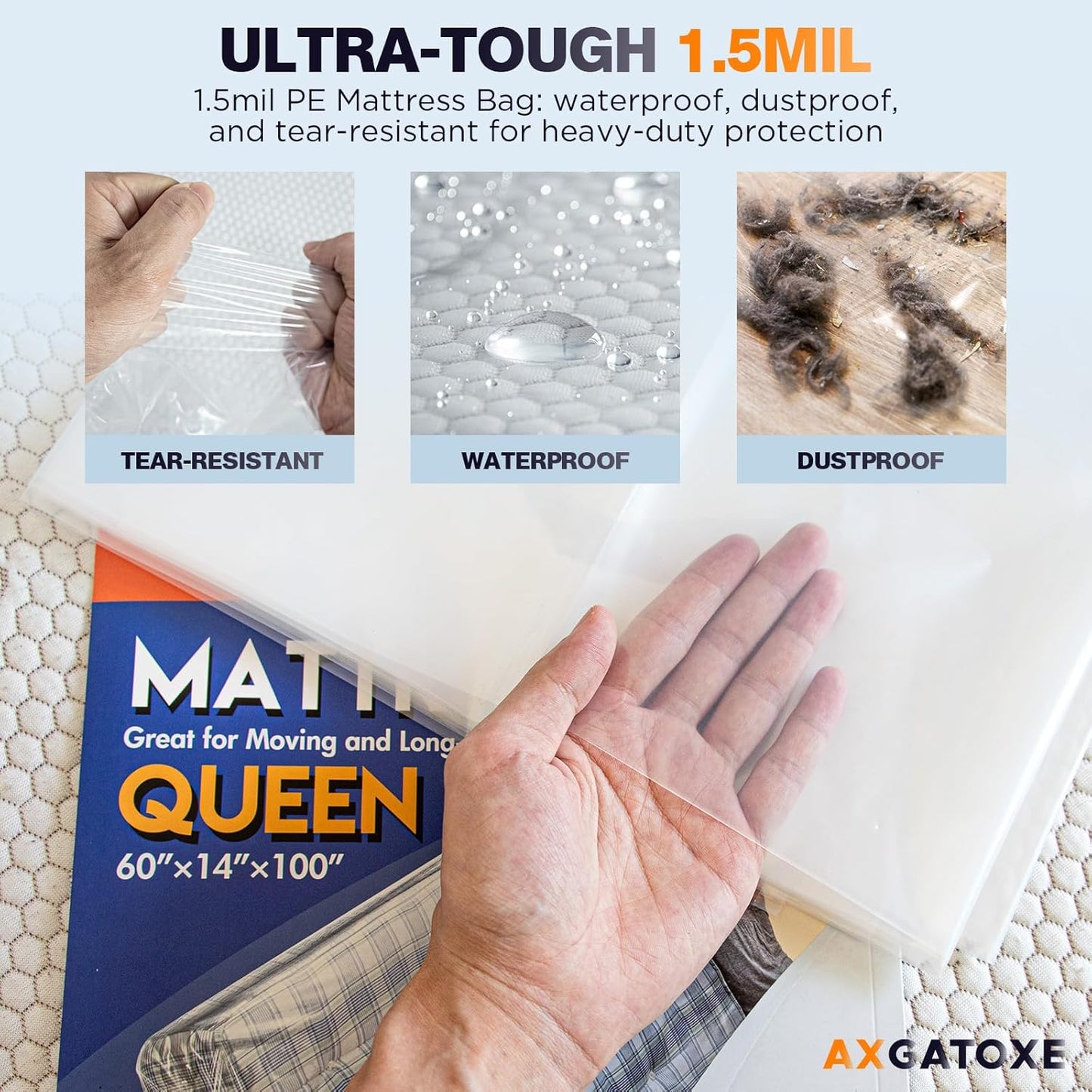 Plastic Mattress Bag - Waterproof Mattress Protector for Moving Supplies | Queen Size (1.5MIL)