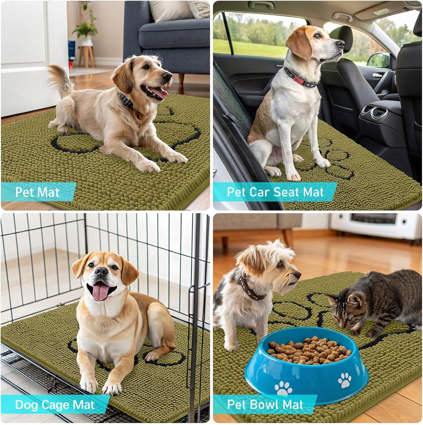 OLANLY Dog Door Mat - Absorbent Muddy Paws Doormat | Non-Slip Chenille, 30x20, Willow Green