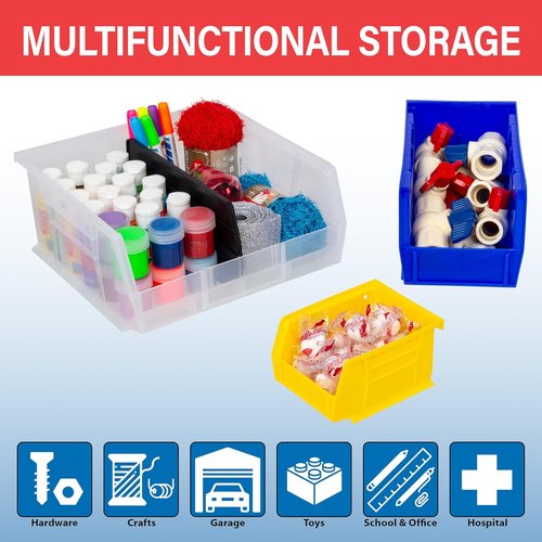 Akro-Mils Plastic Storage Bins - Space-Saving Stackable Organizers for Garage & Pantry | 11" L x 4" W x 4" H, Stone, 12-Pack