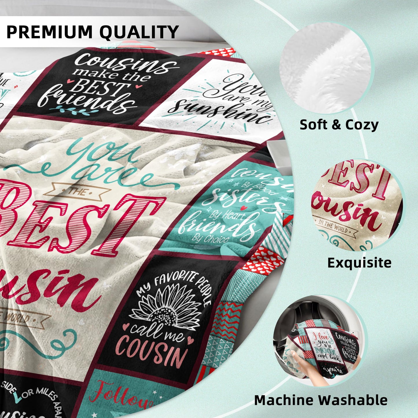 TOBUNKIEN Cousin Gifts for Women - Cousin Birthday Gifts - Birthday Gift for Cousins Female - Best Cousins Ever Gifts Blanket 60"X 50"