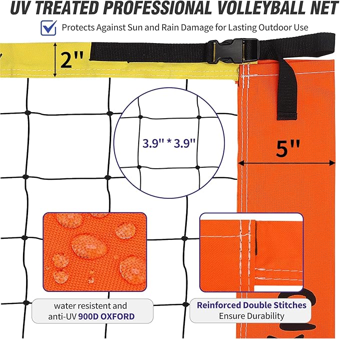 Outdoor Portable Volleyball Net Set for Backyard Beach with Adjustable Heavy Duty Poles, Durable Net, PU Volleyball & Pump, Carry Bag