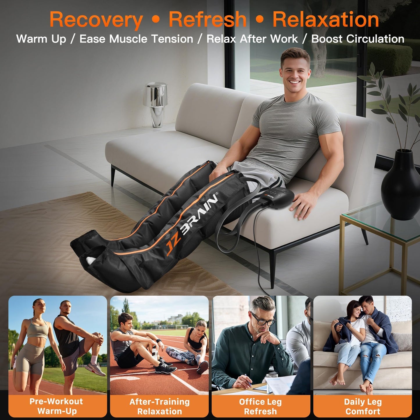 JZBRAIN Pro Compression Boots for Circulation: Leg Compression Massager for Athletes Cordless Air Recovery System with 6 Modes & 8 Intensity(Medium)