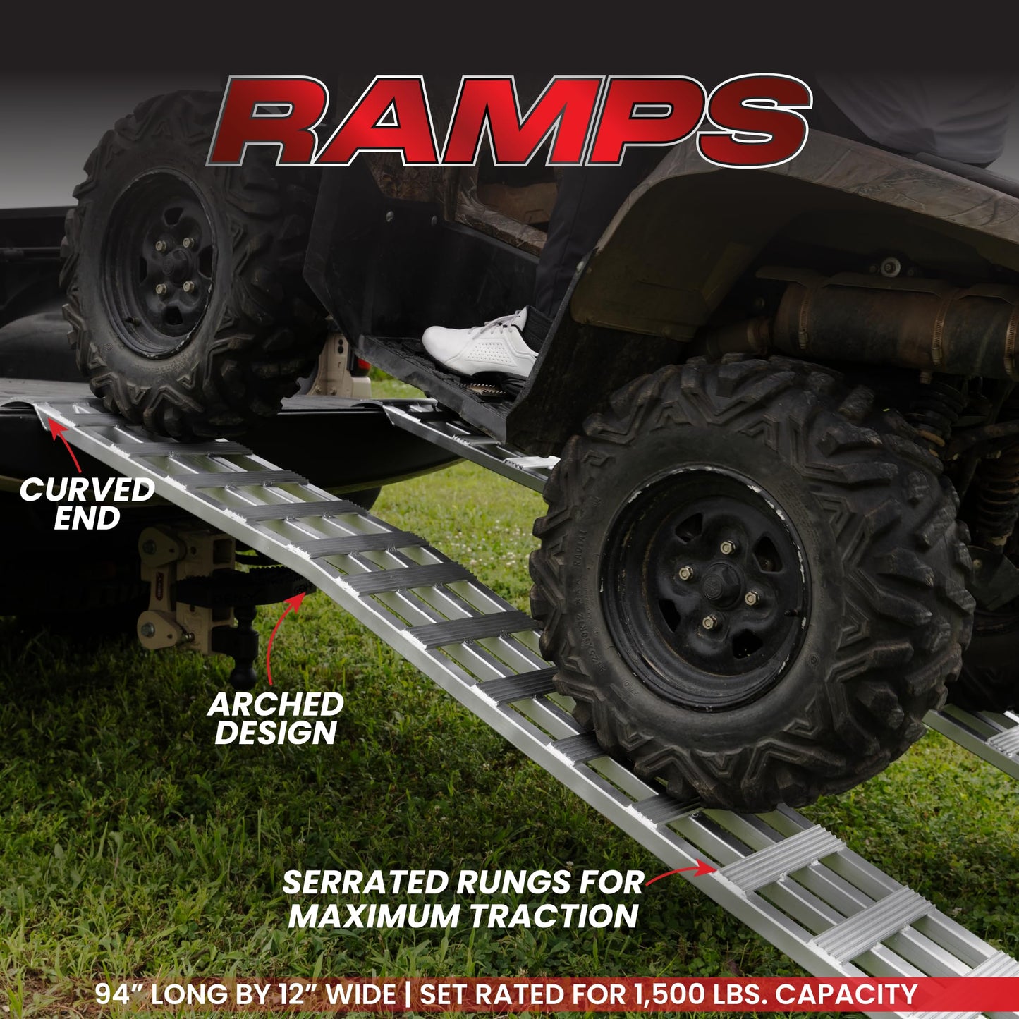 GEN-Y HITCH Arched Aluminum Ramps, 1 Ft x 7 Ft 10 in, 750 lbs Capacity Per Ramp, Lightweight