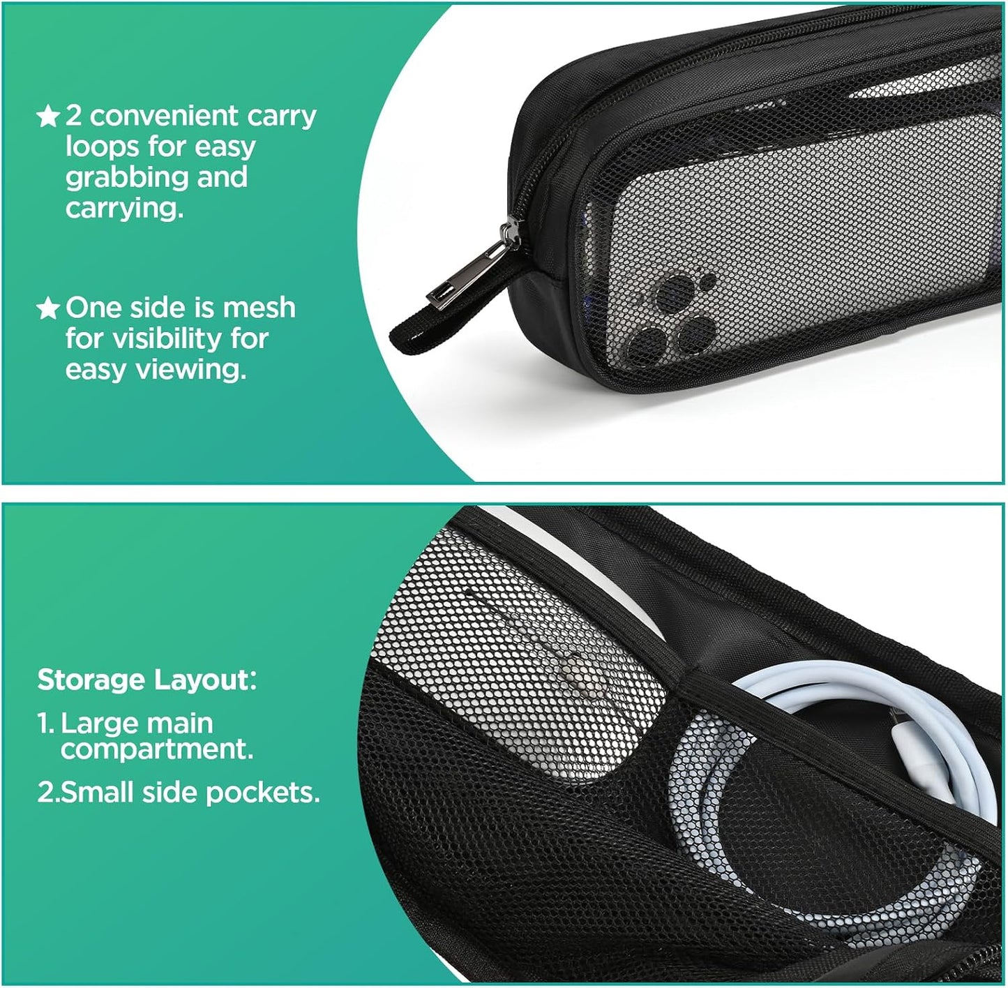 Lidwot Breathable Mesh Nylon Travel Organizer - Portable Cable pouch & Tool Case for Laptop Charger, Mouse, Power Bank