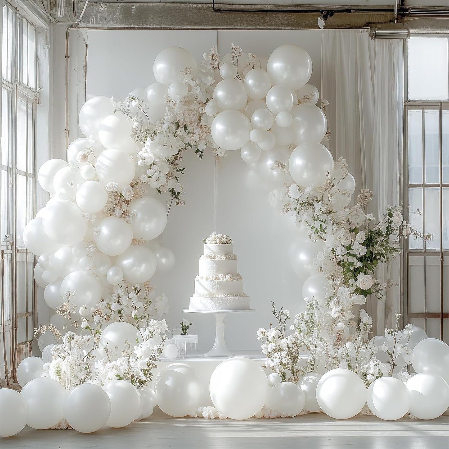 PartyWoo Pearl White Balloons - 145-Piece Metallic Latex Balloon Arch Kit for Weddings & Parties | 5-12 Inch Sizes