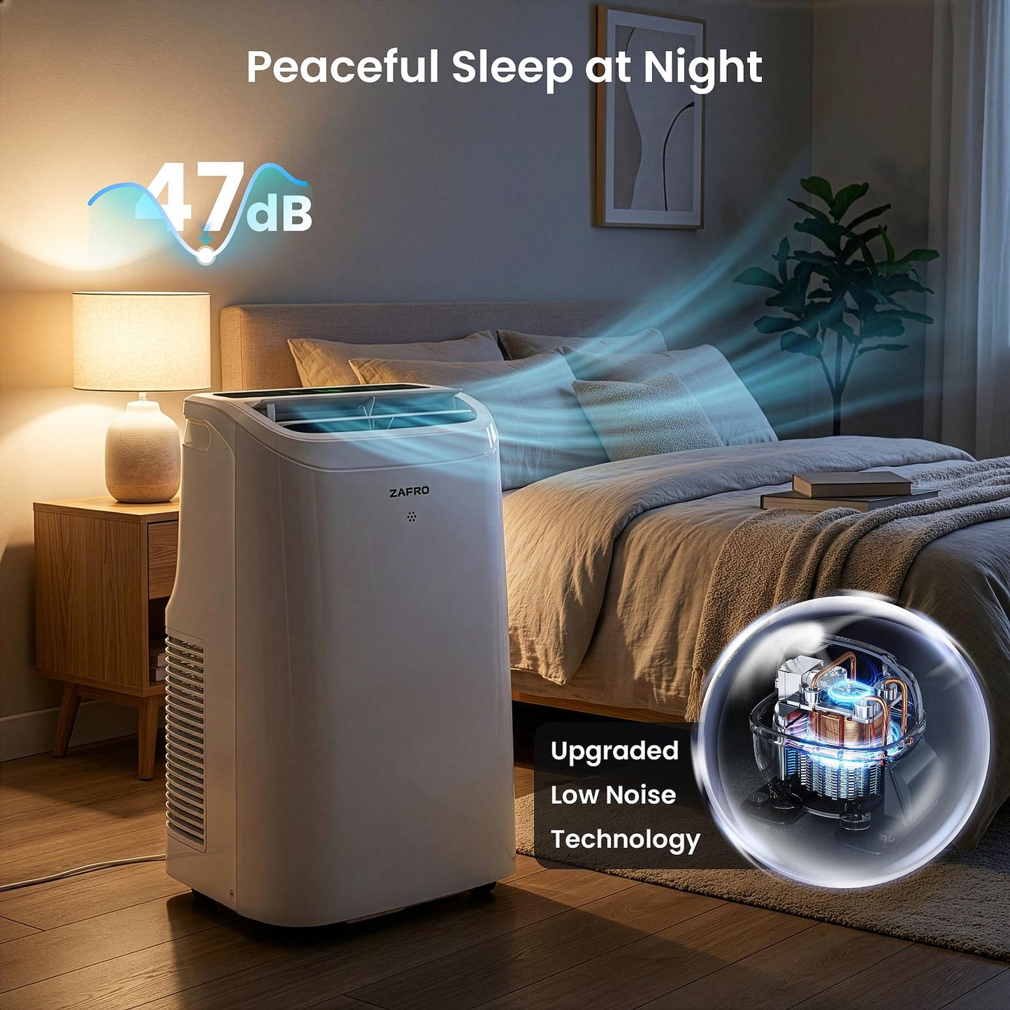ZAFRO Smart Portable Air Conditioners, 10000 BTU (6000 BTU SACC), Portable AC Unit with Drainage-free Cooling, Fan & Dehumidifier with APP/Remote, Window Kit, 47dB Quiet for Living Room, Bedroom