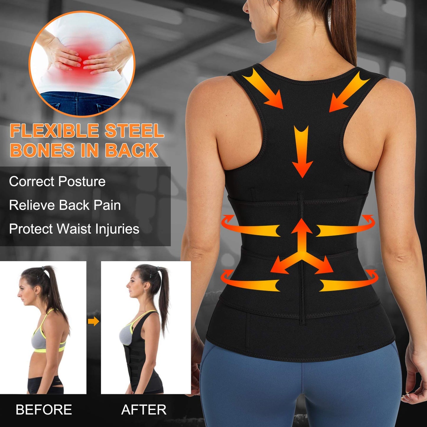 Nebility Women Sauna Sweat Vest Hot Neoprene Sauna Suit Weight Loss Workout Top Waist Trainer Shirt Body Shaper (Small, Black)