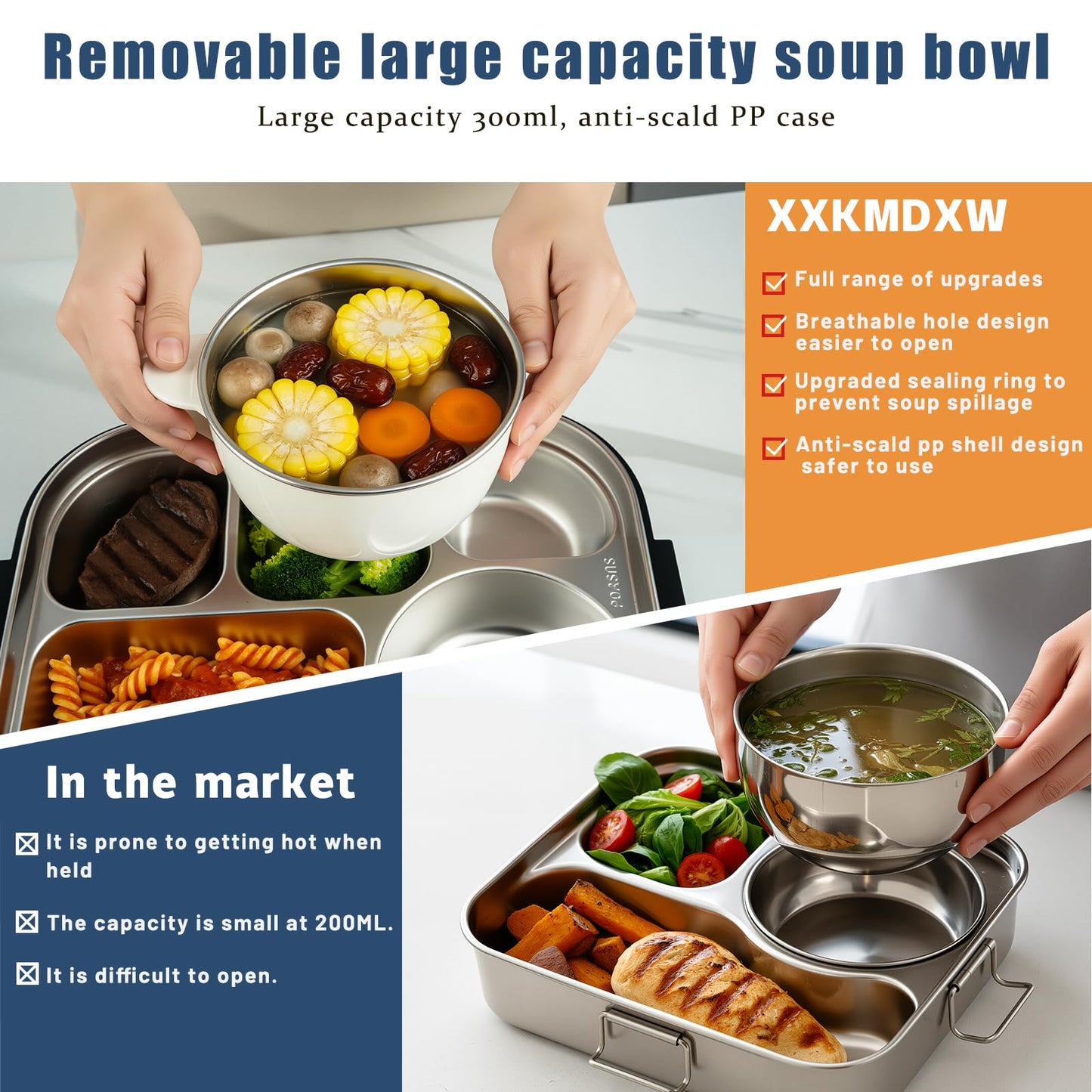 Bento Lunch Box with 8oz Soup Thermo,5-Compartment Leak-Proof Container, Thermo Hot Food Jar and Insulated Lunch Bag with Utensil,Microwave & Dishwasher & Freezer Safe