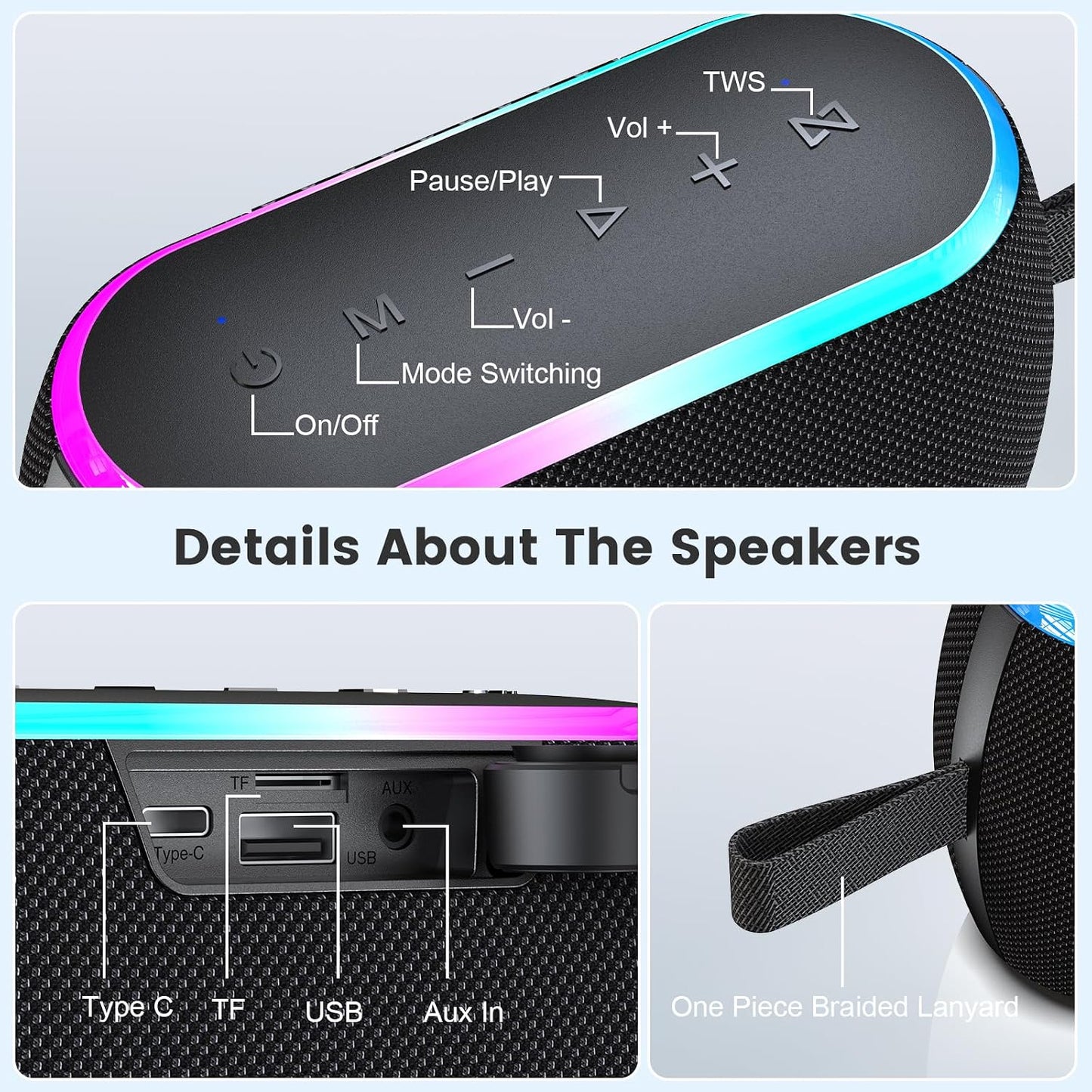 ZICOROOP 40W 5.3, IPX6 12H Bluetooth Speaker, Portable Wireless with Stereo Bass, Bluetooth Waterproof Shower Speakers