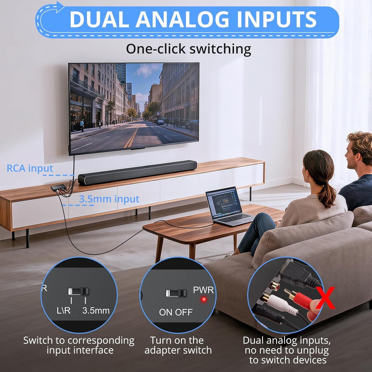 CAMWAY 3.5mm TV,Computer,MP3 Analog to Digital Audio Converter - to ARC, RCA to ARC for Old Player,Projector