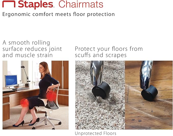 Staples Office Chair Mat, Clear Floor Mats with Lip, Medium-Pile Carpets, Extended Under-Desk Coverage, 45" x 53'' Inch, Smooth Glide