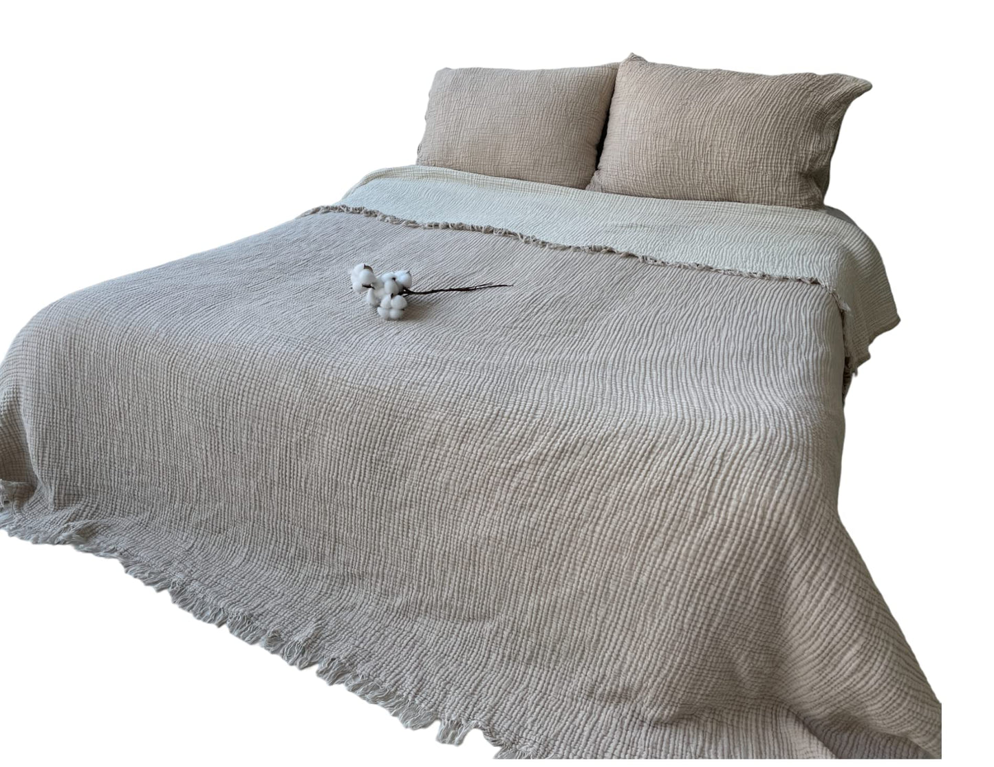 DEKADRON 100% Cotton Muslin Throw Blanket, 4 Layers Bedspread, Soft Turkish Cotton Muslin Bed Cover, Reversible Coverlet, Mink (Full/Queen Size 91x95-230x240cm)