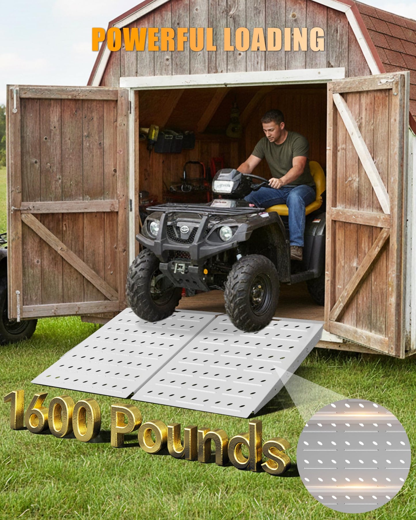 VNN 36" x 48" Shed Ramps - Slivery Loading Ramp for Riding Mower, 2 Pack Ramps for Sheds，1800 LB Capacity Alloy Loading Dock Ramp for Garages, Barns