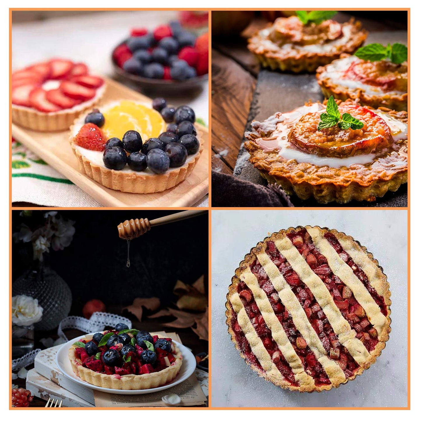 IAXSEE 10 Inch,9.5 inch and 4 Inch 4 Pack Round Tart Pan with Removable Bottom Quiche Pan Non-Stick Baking Dish Pan Carbon Steel Pie Tart for Kitchen Cooking Baking